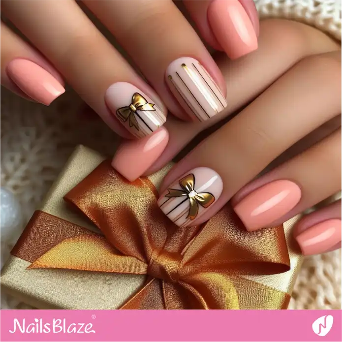 Peach Fuzz Nails and Gold Bows | Color of the Year 2024 - NB1948